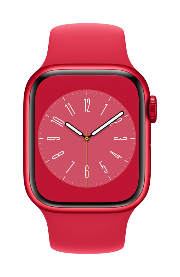 Apple Watch Series 8 (GPS + Cellular) - (PRODUCT) RED - 41 mm - Red Aluminium - intelligente Uhr mit Sportband - Flouroelastomer - rot - Bandgröße: regelmäßig - 32GB - Wi-Fi