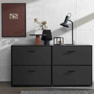 BOSSE SOLUTIONS Sideboard | Anthrazit | 2 Klappen und 2 Schubladen | Black Ed...