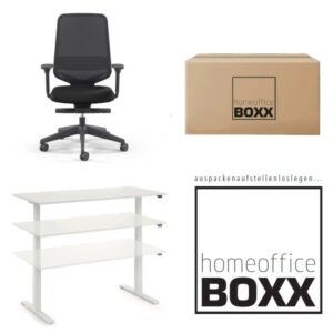 FM Homeoffice BOXX 2.0 - EASY GO Schreibtisch weiß und ATTACK Bürodrehstuhl s...4260672334940