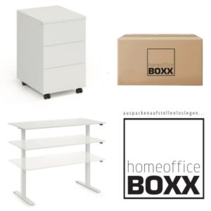 FM Homeoffice BOXX 2.1 - EASY GO Schreibtisch und ROLL ON Rollcontainer weiß4260672334940