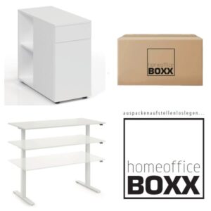 FM Homeoffice BOXX 2.1 - EASY GO Schreibtisch und STAND BY Standcontainer weiß4260672334940