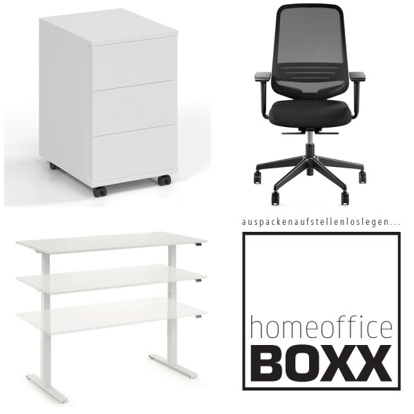 FM Homeoffice BOXX 3.0 - EASY GO Schreibtisch, ATTACK Bürodrehstuhl und ROLL ...