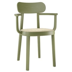 THONET 118 F Holzstuhl mit Armlehnen | Rohrgeflecht-Sitz | Buche gebeizt oliv...4066962000294