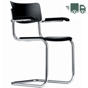 THONET S 43 F | Buche schwarz gebeizt | Stahlrohr-Freischwinger mit Armlehnen...4066962005060