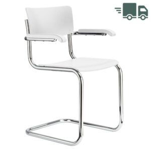 THONET S 43 F | Buche weiß decklackiert | Stahlrohr-Freischwinger mit Armlehn...4066962005152