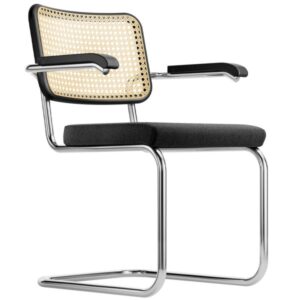 THONET S 64 SPV | Buche schwarz gebeizt | Rücken Rohrgeflecht | Sitz vollgepo...