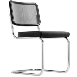 THONET Stahlrohr-Freischwinger S 32 SPVN | Sitz schwarz | Netzrücken | Sitz v...