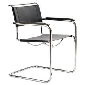 THONET Stahlrohr-Freischwinger S 34 mit Armlehnen | Sitz u. Rücken Kernleder ...4066962008252