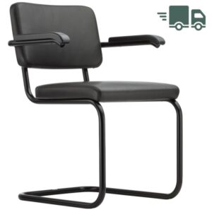 THONET Stahlrohr-Freischwinger S 64 PV | Polstersitz Nappa Naturleder schwarz...