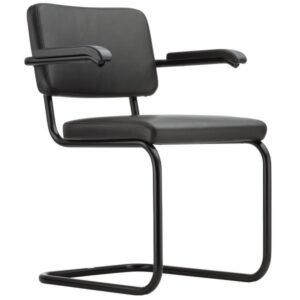 THONET Stahlrohr-Freischwinger S 64 PV | Polstersitz Nappa Naturleder schwarz...