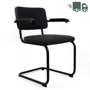 THONET Stahlrohr-Freischwinger S 64 PV | Polstersitz Nubukleder schwarz | Arm...