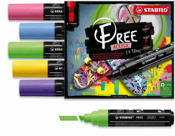 STABILO Lackmarker STABILO FREE Acrylic T800C Acrylmarker - 4-10 mm - 5er Pack - Seaside