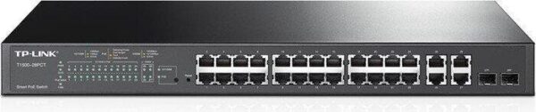 TP-LINK Smart PoE Switch T1500-28PCT - Switch - 24 x 10/100 (PoE) + 2 x SFP + 4 x 10/100/1000 - an Rack montierbar - PoE