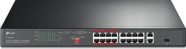 TP-Link JetStream TL-SL1218P - V1 - Switch - unmanaged - 16 x 10/100 (PoE+) + 2 x 10/100/1000 + 1 x Kombi-Gigabit-SFP - an Rack montierbar - PoE+ (150 W) (TL-SL1218P)