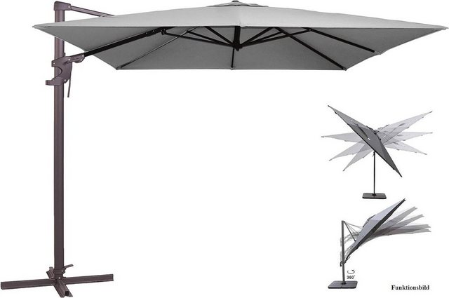 Madison Madison Ampelschirm 3x3 m hellgrau Monaco flex Sonnenschirm kippbar neigbar drehbar, LxB: 300,00x300,00 cm, Ampelschirm inkl. Plattenständer, axial verstellbar