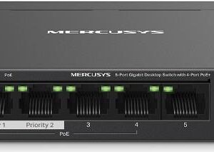 TP-Link Mercusys MS105GP Netzwerk-Switch Gigabit Ethernet (10/100/1000) Power over Ethernet (PoE) Schwarz (MS105GP)