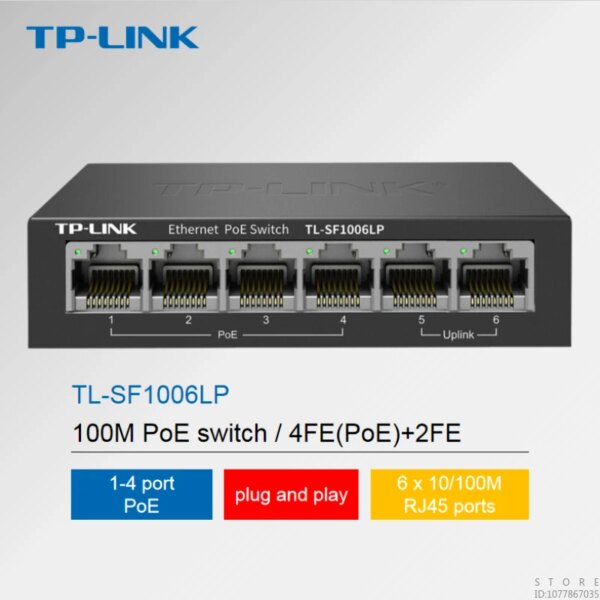 TP-Link 100m Ethernet-Switch 4fe (Poe) 2fe Poe Netzteil Überwachungs leitung Shunt