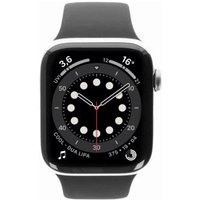 Apple Watch Series 6 GPS + Cellular 44mm Edelstahl silber Sportarmband schwarz.