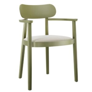 THONET 118 SPFV Holzstuhl mit Armlehnen | Sitz gepolstert | Buche Olivgrün ge...4066962000256