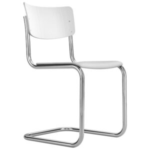 THONET S 43 | Buche weiß lasiert | Stahlrohr-Freischwinger | Gestell verchromt4066962004940