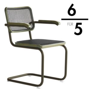 THONET S 64 V Dark Melange graugrün | Stahlrohr-Freischwinger mit Armlehnen |...4066962003257